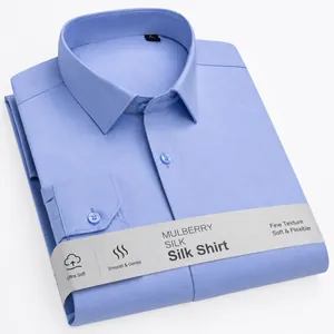 Premium light blue mulberry silk modal blend long-sleeved business casual shirt for men
