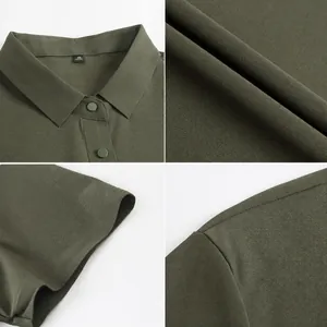 Detail view of olive green ice silk polo shirt for men with breathable cooling texture