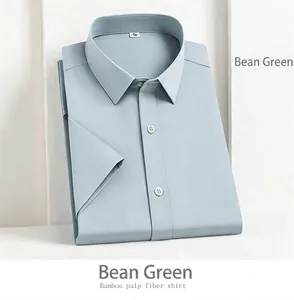 Premium men's short-sleeve shirt made of bamboo pulp fiber in elegant bean green color
