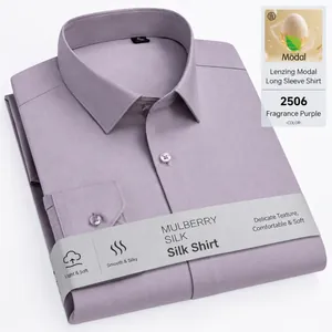 Men's taro purple mulberry silk long-sleeved shirt, wrinkle-resistant business casual style