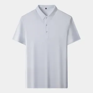 Men's white ice silk polo shirt for summer with cooling short sleeves and lapel collar