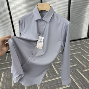 Detailed view of gray silk-modal blend men's dress shirt fabric texture