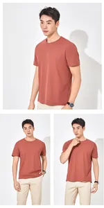 Ademend sneldrogend ijszijden heren t-shirt in roestvrij rood getoond in drie poses