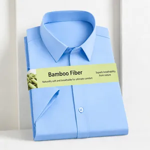 Chemise d'été pour hommes en fibre de bambou bleu clair à manches courtes pour le bureau