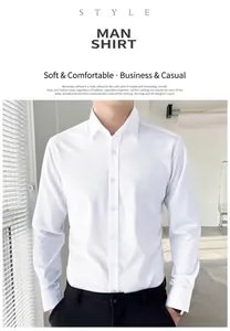 Classic white long-sleeved business dress shirt for men with a refined cotton-blend finish