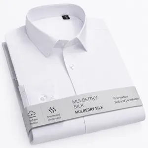 Men's Mulberry Silk Blend Long Sleeve Shirt Business Casual Non-Iron Anti-Wrinkle Solid Color Office Shirt Top