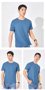 Detailweergave van het blauwe sneldrogende heren-T-shirt van ijszijde stof