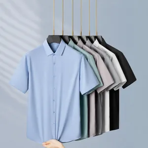 Premium mulberry silk men's short-sleeved business shirt in multiple elegant colors