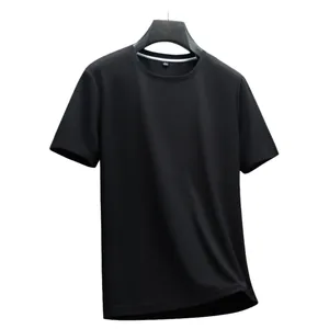 Heren T-shirt van ijszijde, sneldrogend en ademend, zwart met ronde hals, effen