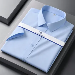 Men's 100% Cotton Short Sleeve Dress Shirt Business Formal Non-Iron Solid Color Button Down Shirt Regular Fit Easy Care Top