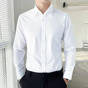 Men's Business Formal Shirt Cotton Blend Short Sleeve Dress Shirt Solid Color Slim Fit Work Uniform For Office Interview Wedding