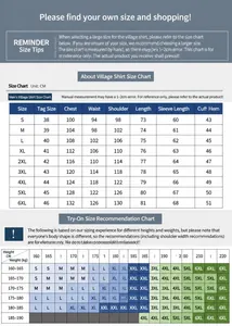 Detailed size chart for men's formal tuxedo shirt with height and weight guide