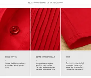 Macro detail of natural shell button and high quality sewing on red men's dress shirt
