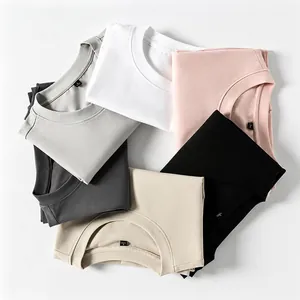 Multi-colored men's ice silk mercerized cotton round neck T-shirts folded in a circle