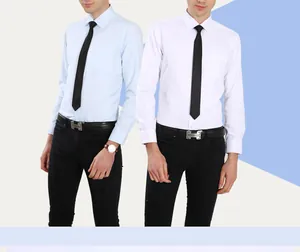 Chemises professionnelles ajustées pour hommes à manches longues en blanc et bleu clair