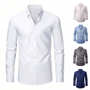 Ανδρικό Πουκάμισο Slim Fit Μακρύ Μανίκι Επαγγελματικό Μονόχρωμο Χωρίς Σιδέρωμα Γραφείο Επίσημο Πουκάμισο Top