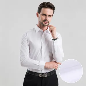 Men's High-End 100% Cotton Long Sleeve Business Formal Shirt Liquid Ammonia Non-Iron Slim Fit White Blue Striped Work Top
