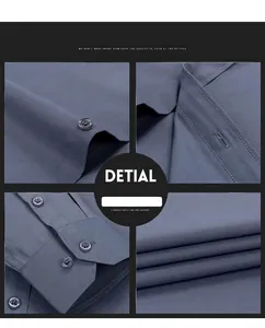 Gros plan détaillé de la chemise bleue montrant la texture du tissu et les coutures