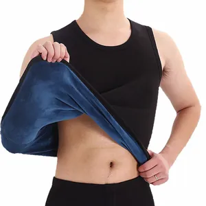 Men's thermal tank top with thick blue fleece lining for autumn and winter warmth.
