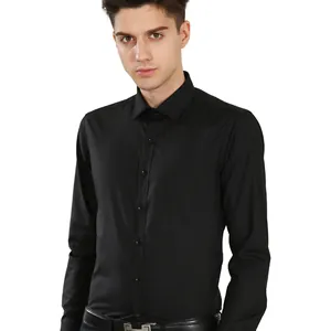 Chemise professionnelle noire à manches longues pour hommes avec coupe cintrée