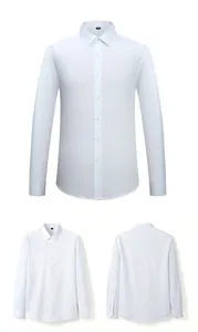 Multiple detailed views showing front and back of a professional white long-sleeved shirt