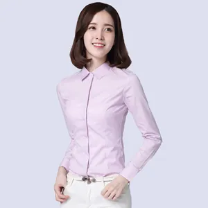 Slim fit pink long-sleeve professional shirt for women, button-down formal blouse