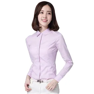 Elegant women's slim fit long sleeve professional shirt in light pink for office wear