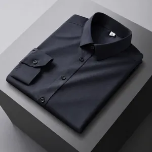 Chemise Formelle pour Hommes Mélange de Coton Respirant Couleur Unie Top And Bottom Vêtements de Travail Coupe Standard Col Pointu Classique Boutonné