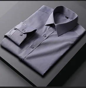 Chemise de ville grise-violette à manches longues pour homme, idéale pour un look professionnel