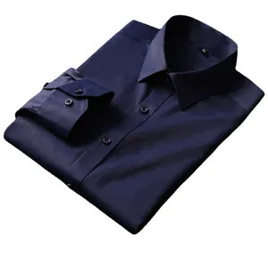 Chemise professionnelle bleu marine à manches longues et poignets boutonnés pour le travail