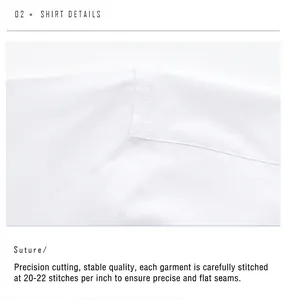 Close-up detail of high-density precision stitching on a white bamboo fiber shirt.