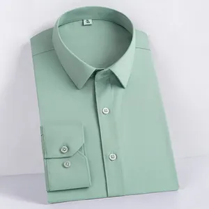 Folded sage green bamboo fiber long-sleeve shirt with square collar and buttoned cuff