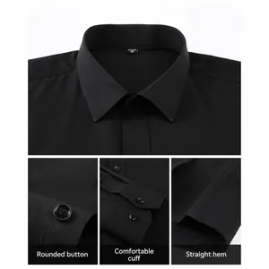 Détails d'une chemise business noire à manches longues pour hommes avec col et poignets