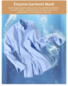 Vue détaillée d'une chemise Oxford bleu clair montrant le lavage aux enzymes et l'eau