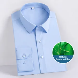 Men's premium light blue stretch bamboo fiber slim-fit long-sleeved non-iron shirt