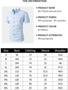 Comprehensive size guide and material specs for men's stretch short sleeve shirt