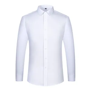Classic men's slim fit long sleeve white shirt with non-iron stretch fabric texture
