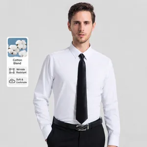 Men Business Formal Dress Shirt Polycotton Non-Iron Long Sleeve Top Square Collar Solid Color Office Work Shirt