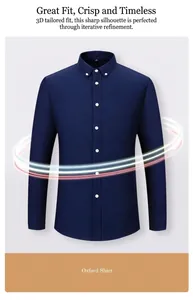 Chemise Oxford à manches longues bleu marine avec col boutonné et poche poitrine.