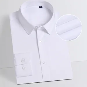 Chemise habillée blanche en fibre de bambou, manches longues, infroissable pour hommes.