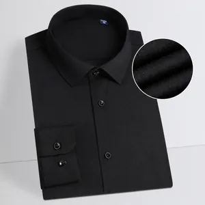 Chemise noire classique à manches longues en fibre de bambou respirante, coupe ajustée