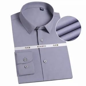 Chemise habillée en fibre de bambou pour hommes, manches longues, gris-violet, coupe slim