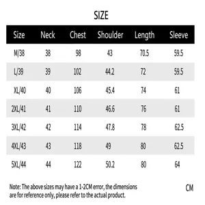 Detailed size guide for men's high elasticity long-sleeved business shirts