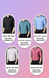 Display of five colors for high-elasticity seamless long-sleeved men's business shirts.