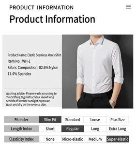 Product detail page of white high elastic seamless long sleeve men's business shirt