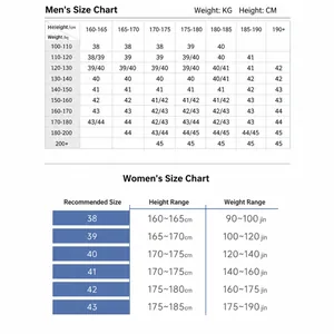 Size chart for men's and women's non-iron business dress shirts
