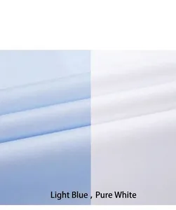 Close-up detail of high-quality pure cotton shirt fabric in light blue and white