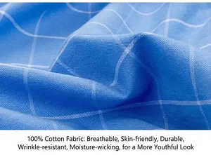 Détail macro haute résolution du tissu de chemise Oxford en coton bleu à carreaux