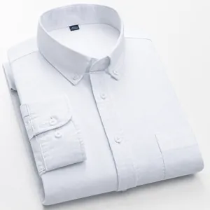 Chemise Oxford blanche à manches longues pour homme en pur coton avec col boutonné