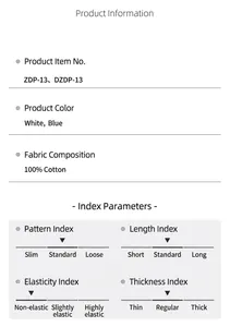 Detailed information table for 100% cotton women's professional shirt